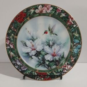 Decorative Hummingbird Floral Collector Plate - Green Border By Lena Liu